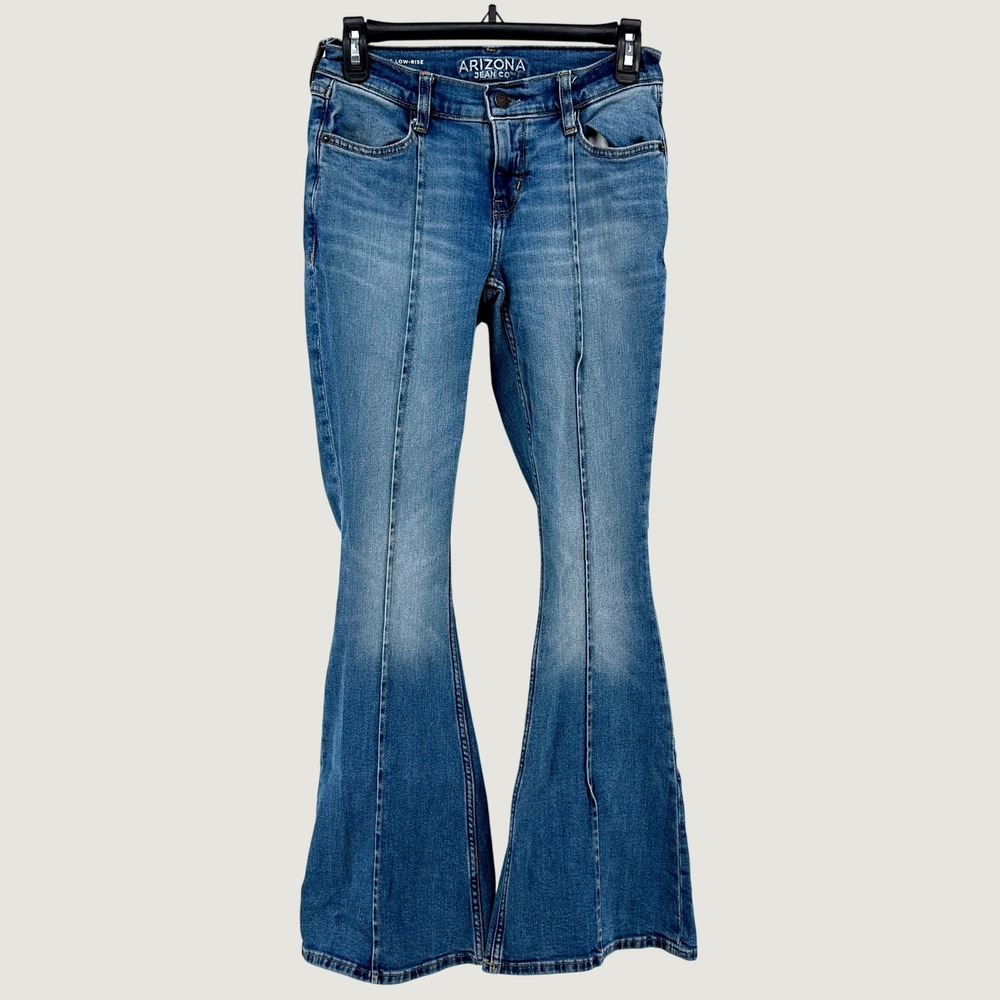 Arizona Jean Co Flare Jeans Womens 0 Blue Slim Y2K Extreme Low-Rise Front Seam
